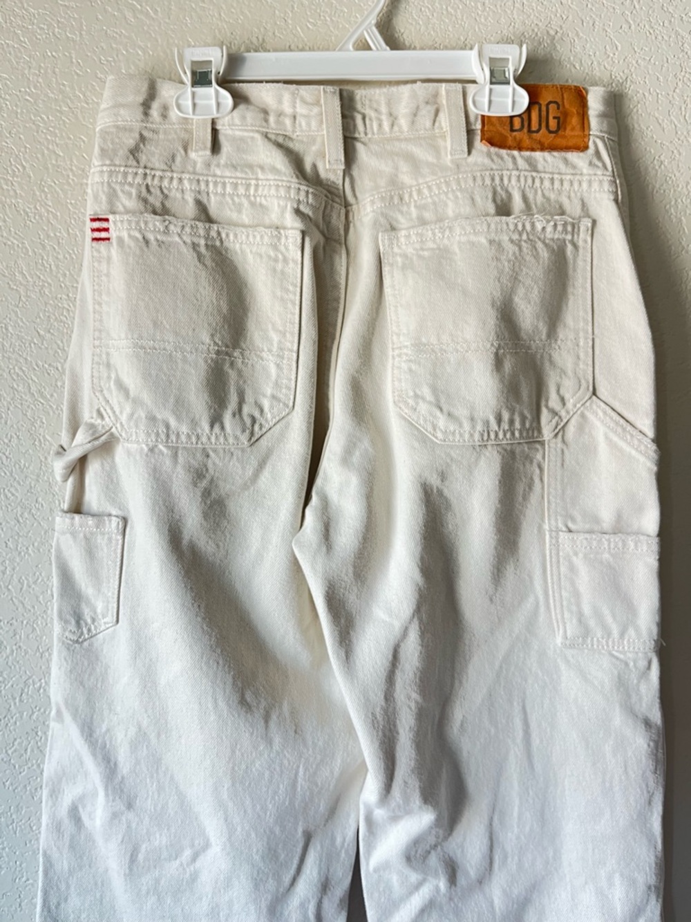 BDG Cream High Rise Carpenter Distressed Wide Leg Jeans with Utility Pockets - Picture 9 of 11